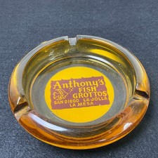 Vtg Ashtray Anthony's Fish Grottos San Diego, La Jolla, La Mesa Yellow Grass MCM picture