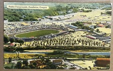 Pendleton Oregon Stadium Rodeo Fairgrounds Indian Village Postcard c1940 picture