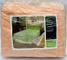 Vintage JCPenney King Thermal Waffle Blanket Peach Acrylic Nylon 108x90 NOS 80s picture
