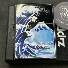 Zippo Oil Lighter Ukiyoe Wave Fuji Regular Case Japan picture