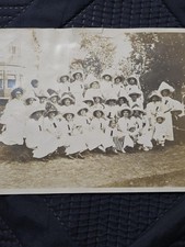 Antique Photo Women Children White Dresses Hats US Flags c1910 Group  picture