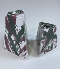 VTG 1990’s Abstract Ceramic Candlestick Holders Harris Potters Chicago Red/Green picture