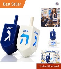 Fun 3-Inch Wooden Dreidel Set - 2-Pack Blue & White for Hanukkah Celebrations picture