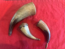 Antique 18th Century Powder Horn Trio - Turned Collar Appalachian Priming Horn picture