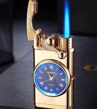 Gold Butane Lighter with Quartz Clock Roman Numerals Collectible picture