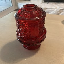 VTG 2PC. Indiana Red Glass Large Fairy Lamp Stars & Bars 1970’s 6.5