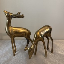 Vintage MCM 1950's Brass Reindeer Deer Figurines Buck And Doe Christmas Decor picture