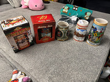 Vintage Budweiser Beer Stein Lot of 5 Holiday 1985 1996 2005 Football A&Eagle picture