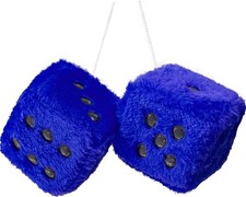 Pair 2.4” of Retro Mirror Fuzzy Plush Dice Car Pendants,Interior Rearview Blue picture