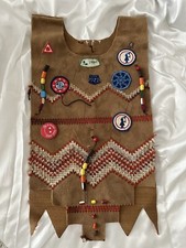 VTG 70s Camp Fire Girls Vest Beaded Patches Smiley Face Pin Uniform Honor Metals picture