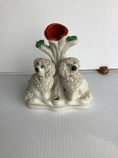 Antique Staffordshire Paired White Confetti Poodles England Spill Vase picture