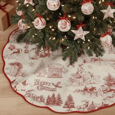 Red 48'' Vintage French Scalloped Christmas Velvet Tree Skirt, Classic picture