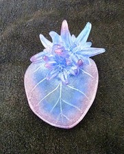 DAUM France Blue & Purple Heart, Flower Shape 3D Trinket Dish Retired Style 50's picture
