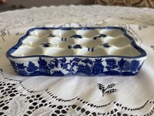 RARE Vintage Blue Willow Vented Egg Storage Tray Plate Dozen picture