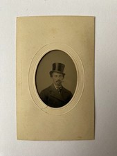 Antique Tintype Photograph Man Top Hat Smoking Cigar Studio Portrait c1860s picture