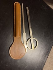 Antique Vtg Germany Letter Opener And Scissors In Decorated Leather Case picture