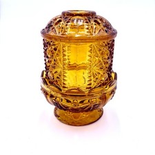 Vintage Indiana Glass Amber Stars & Bars Fairy Lamp Light Lamp Has Small Chips picture