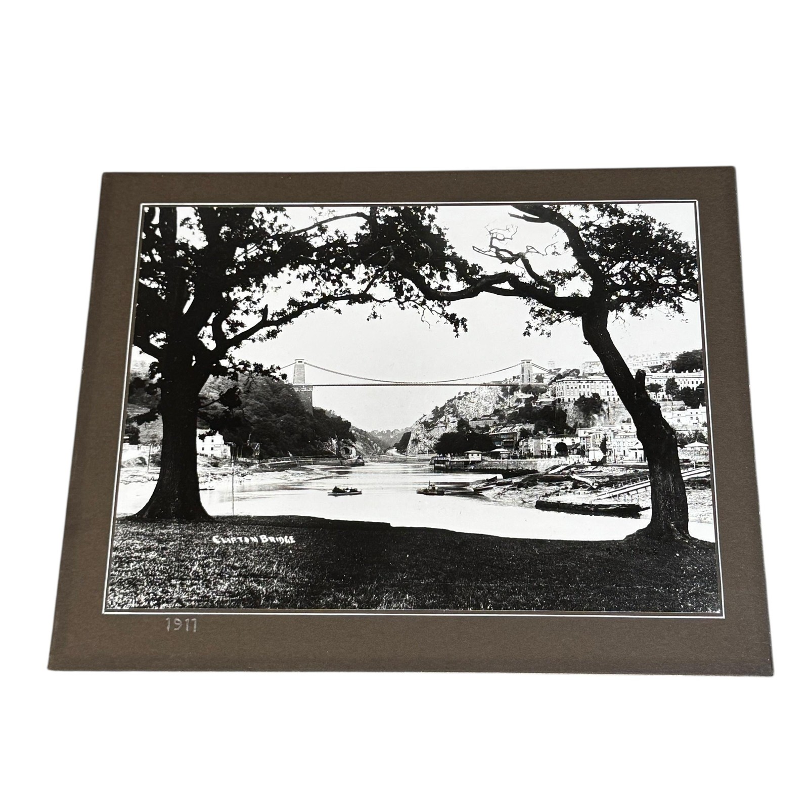 Vintage 1911 Clifton Suspension Bridge Bristol Black & White Mounted Print Art