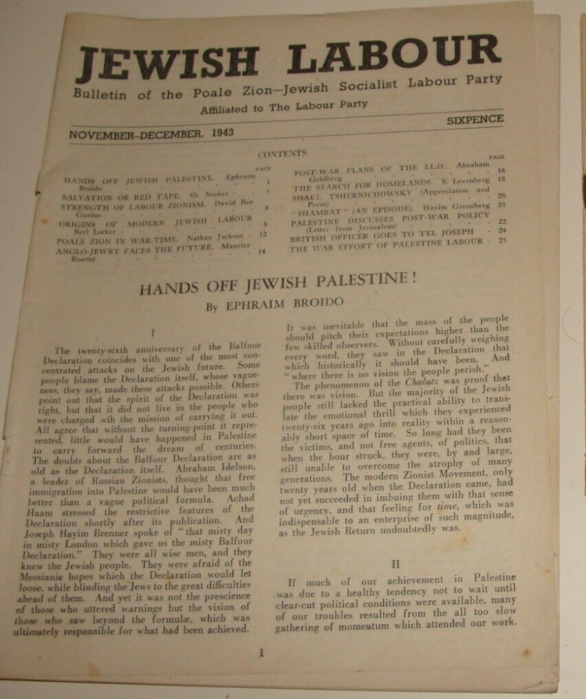 Pol Bulletin Palestine London UK 1943 Jewish Labour Israel Zionist Socialist