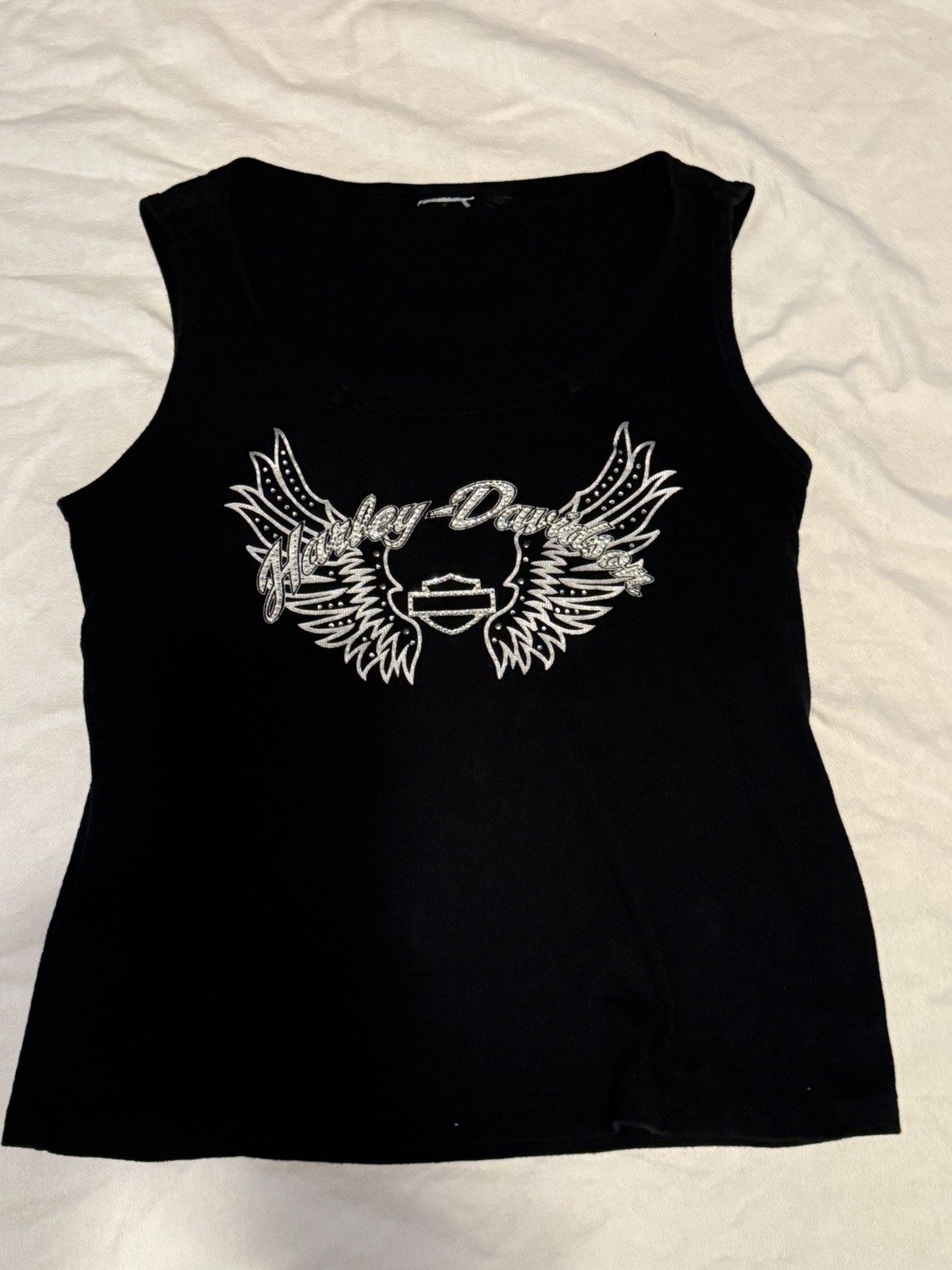 Harley-Davidson Genuine MotorClothes Women\'s Black Wing Graphic Bling Tank XL