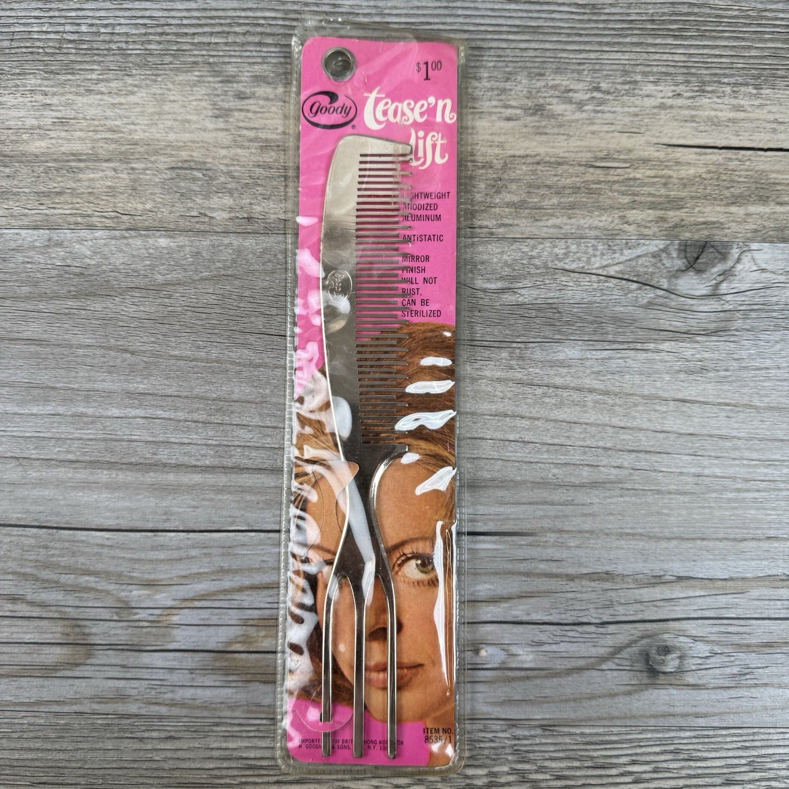 VTG NOS Goody Tease’N Lift Anodized Polished Aluminum Antistatic Parting Comb