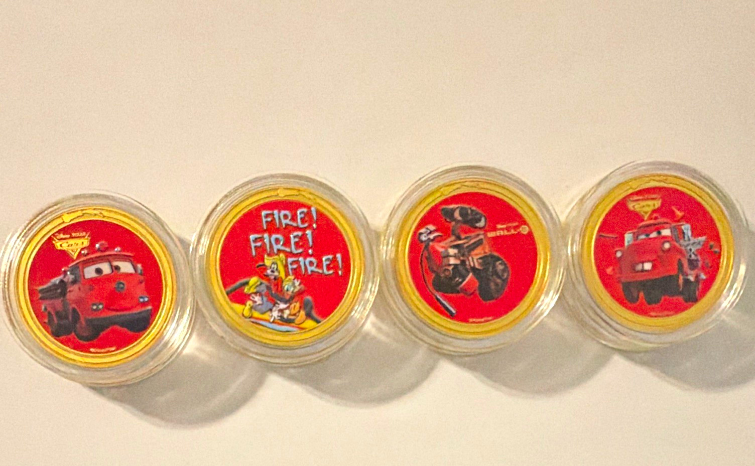 Disney Pixar Cars Fire Department Collectible Coins/Medallions Lot of 4 Capsules