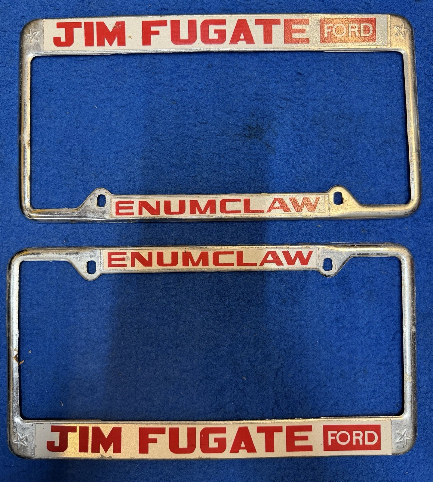 Vintage Set License Plate Frames Ford Jim Fugate Enumclaw Washington WA