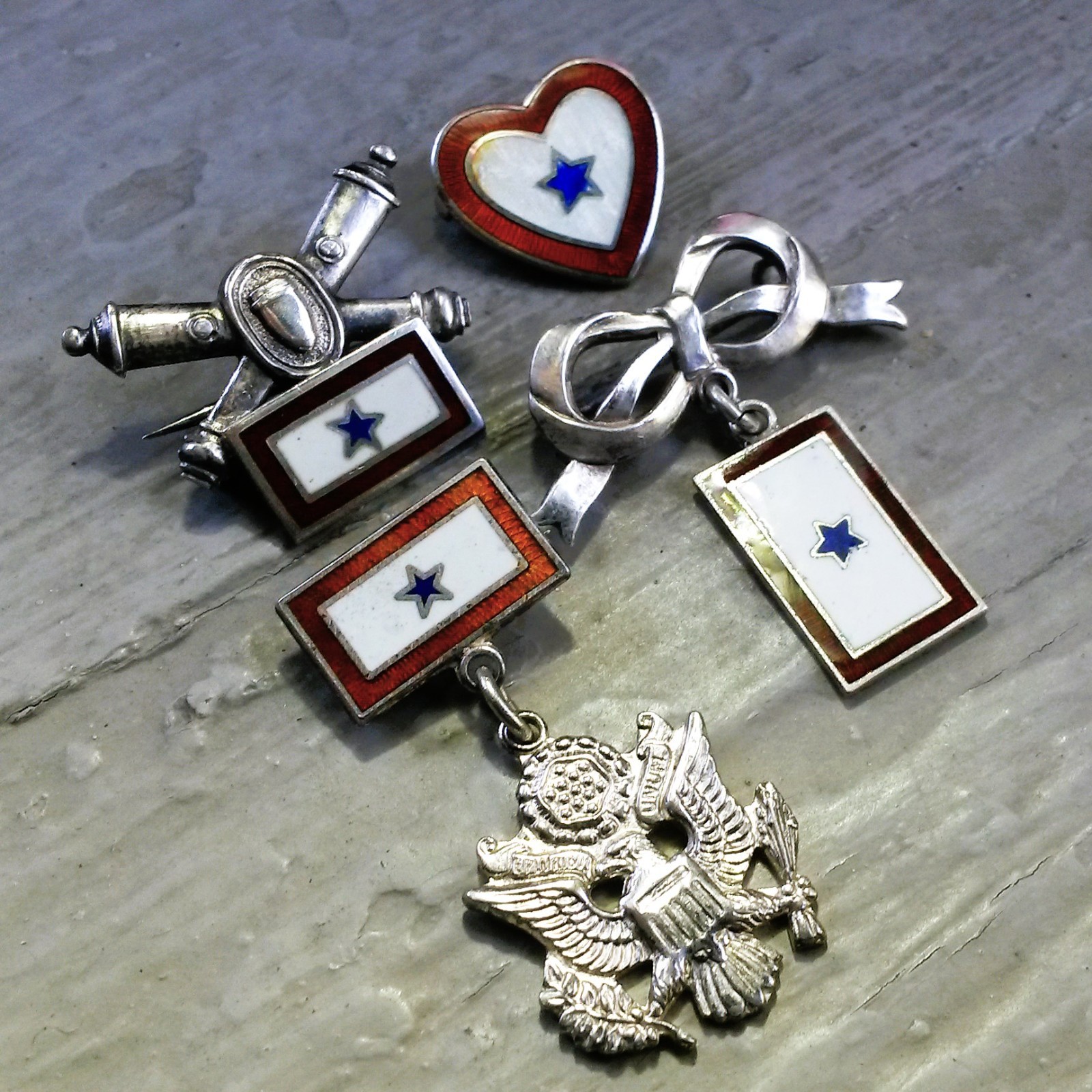 Lot Of 4 VTG WWII Son in Service 1 -Star Sterling Silver & Enamel pins