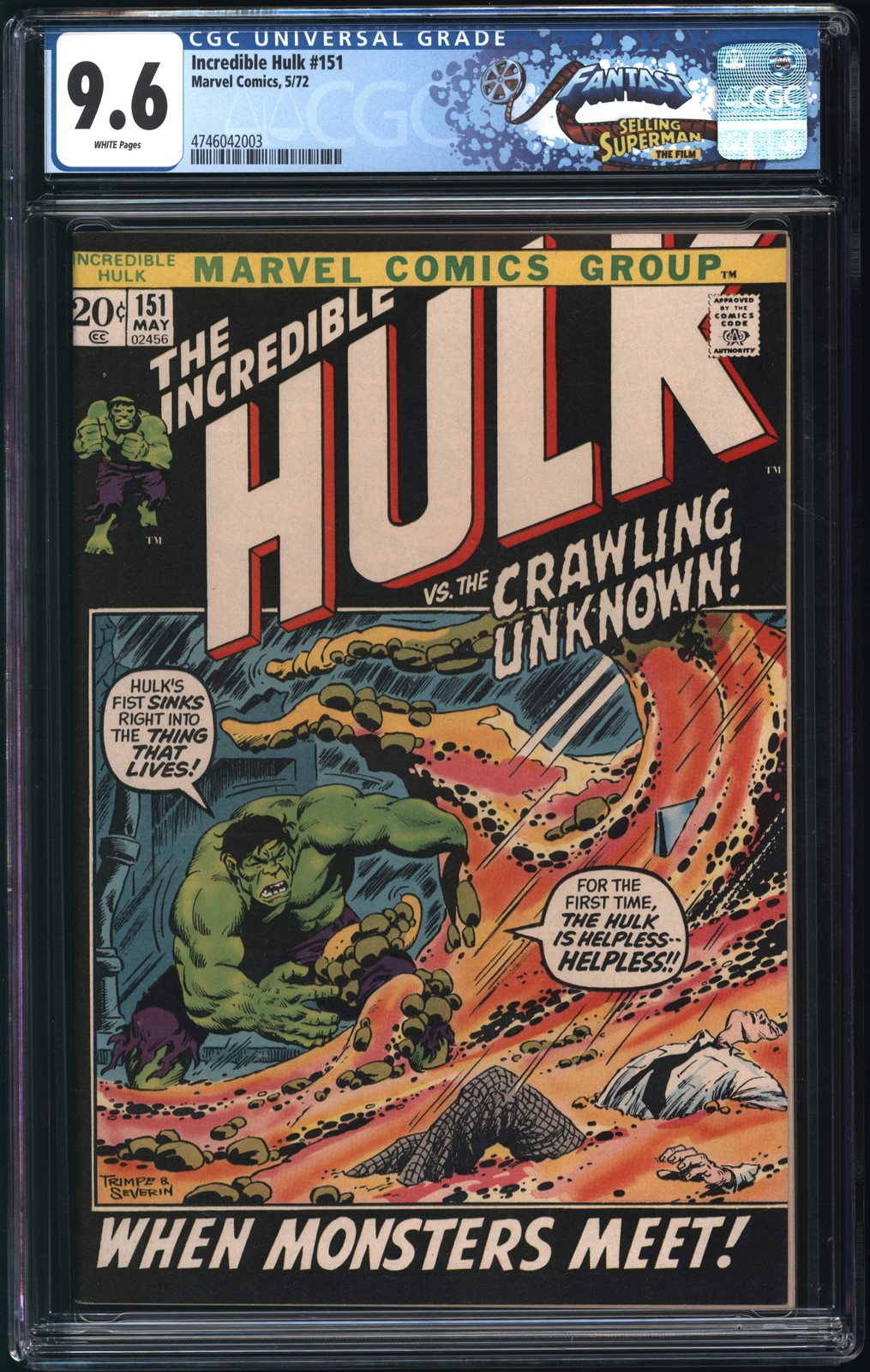 Marvel Comics Incredible Hulk #151 5/72 FANTAST CGC 9.6 White Pages