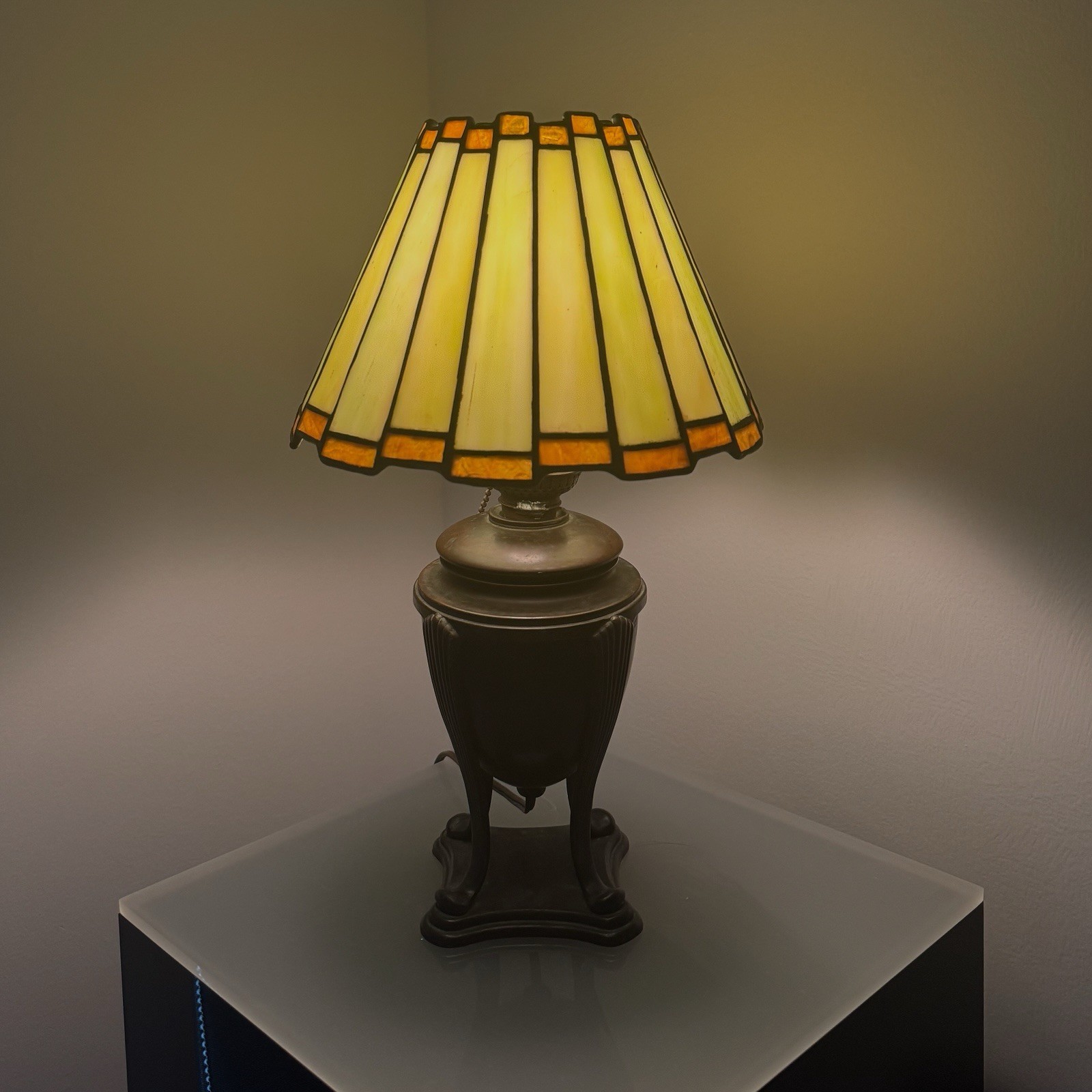 Tiffany studios bronze small oil lamp base as is