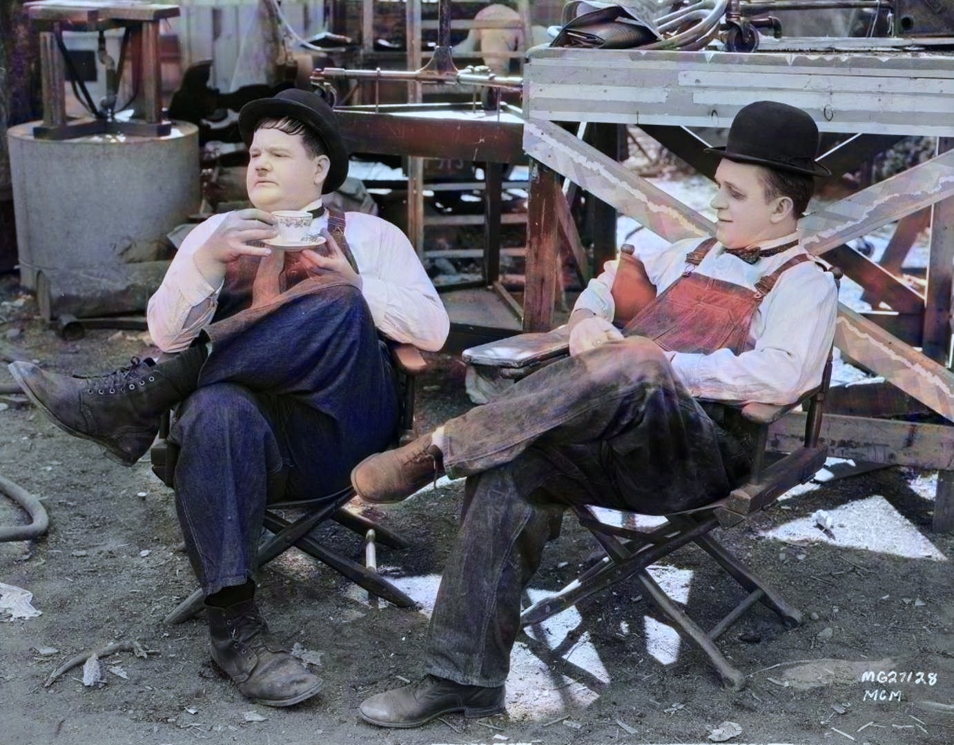 RARE COLOR STILL LAUREL AND HARDY TEA TIME
