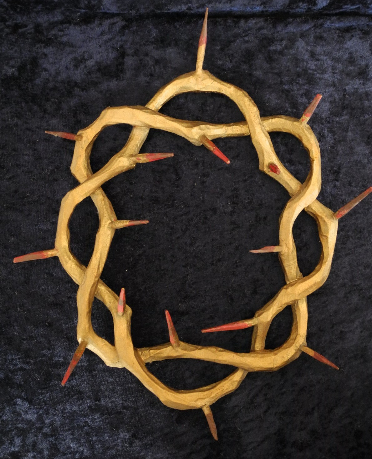 ANTIQUE VINTAGE HAND-CARVED WOODEN GOLD POLYCHROME CROWN OF THORNS