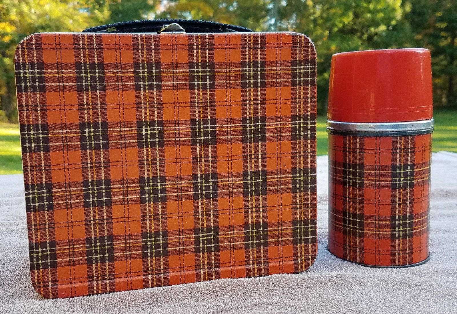 Vintage 1950\'s Tartan Plaid Lunchbox with Thermos All Original Early Issue