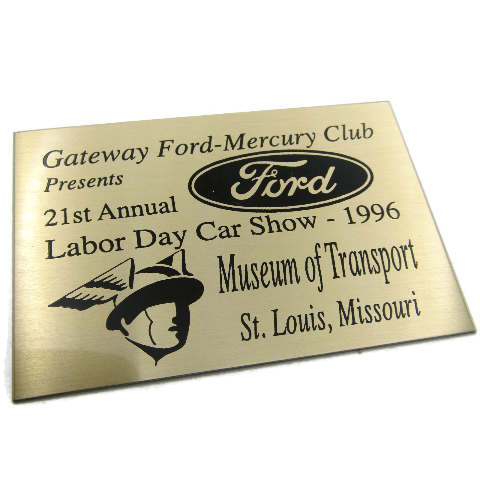 Vintage 1996 Gateway Ford Mercury Club Car Show Dash Plaque St Louis MO Brass