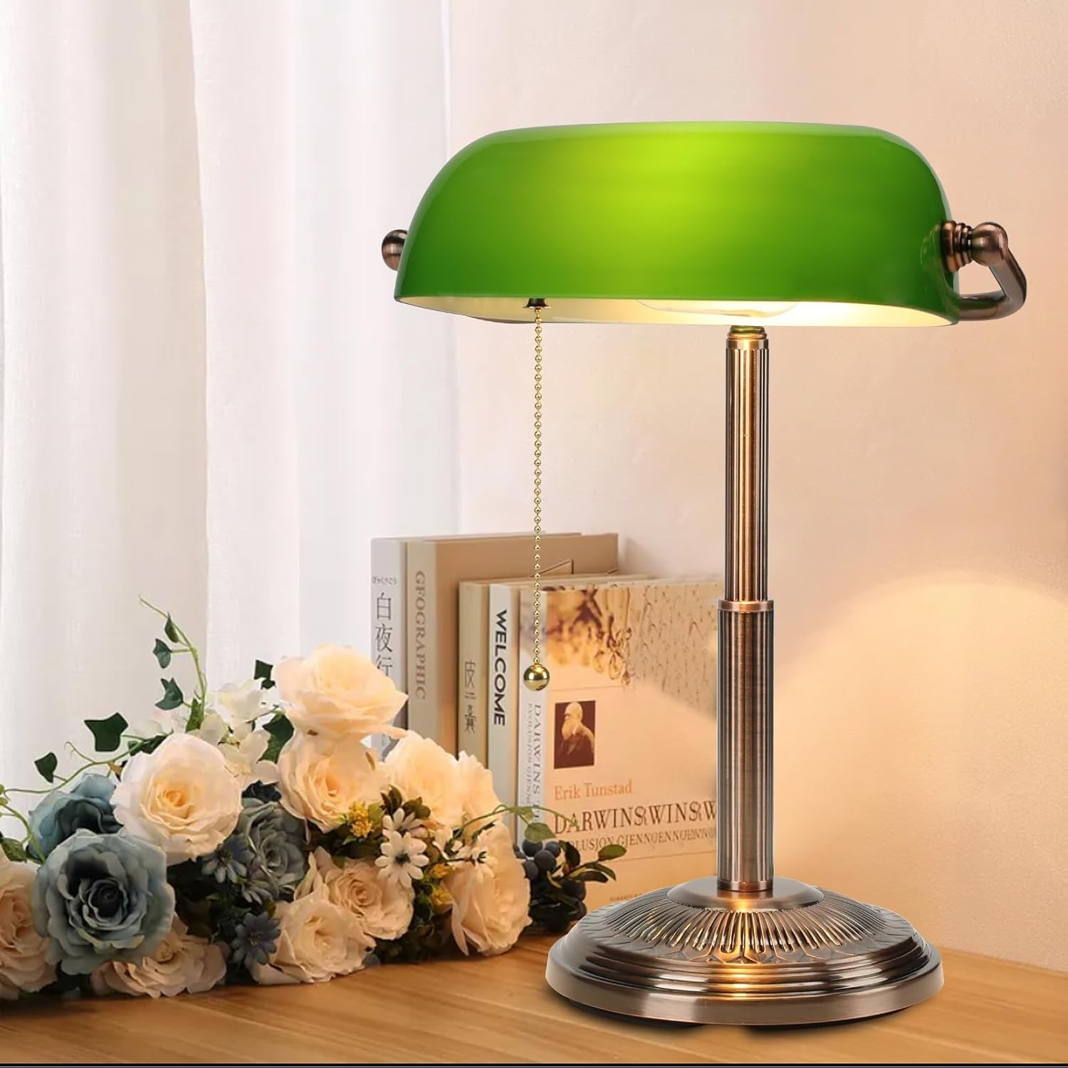 Minimalist Bankers Desk Lamp - Green Retro Vintage Style Lamp Pull Chain Switch Minimalist Bankers Desk Lamp - Green Retro Vintage Style Lamp Pull Chain Switch