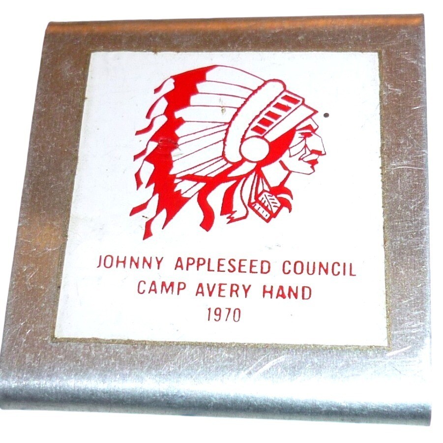Vintage 1970 Johnny Appleseed Council Camp Avery Hand BSA Neckerchief Slide