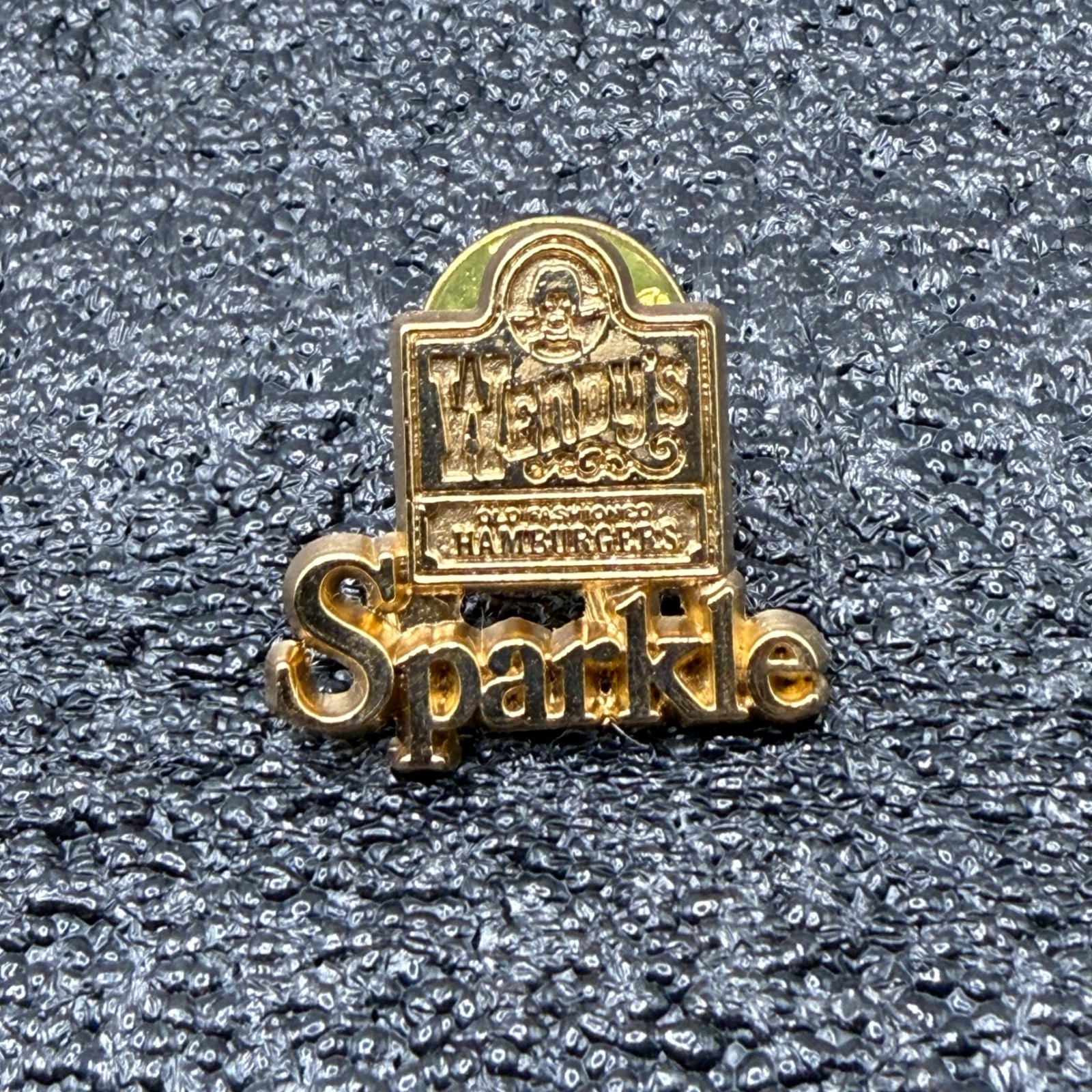 Vintage Wendy\'s Old Fashioned Hamburgers Sparkle Gold Tone Employee Lapel Pin