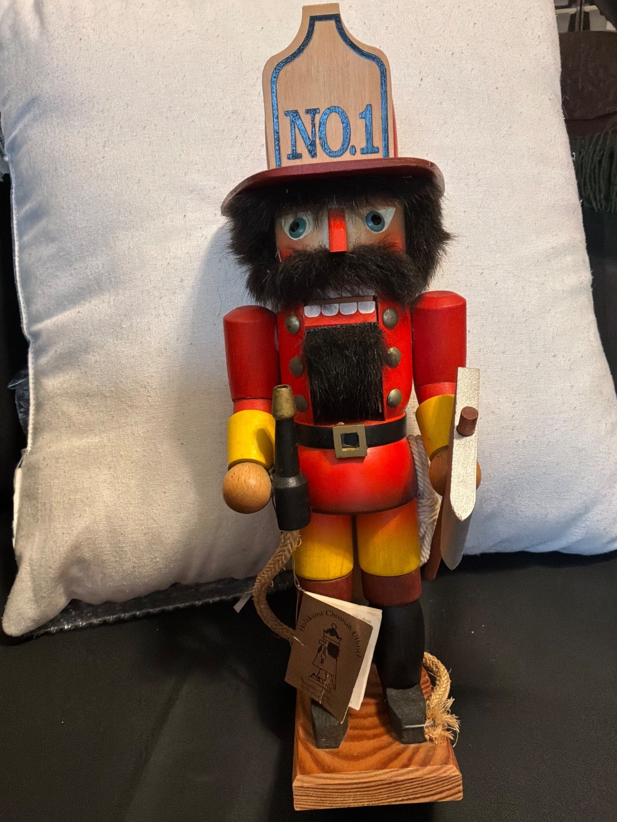 Vtg. 1988 Ulbricht Wooden Firefighter Christmas Nutcracker W Orig. Wrist Booklet