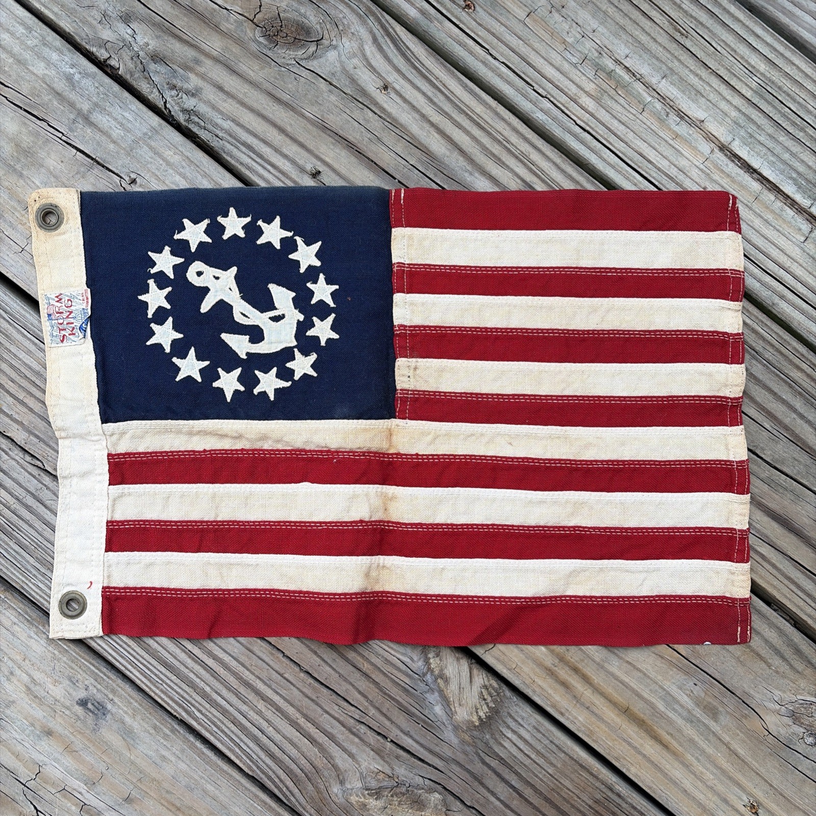 Vintage 13 Star Anchor Boat Flag 12x18 STORM KING stitched EMBROIDERED USA