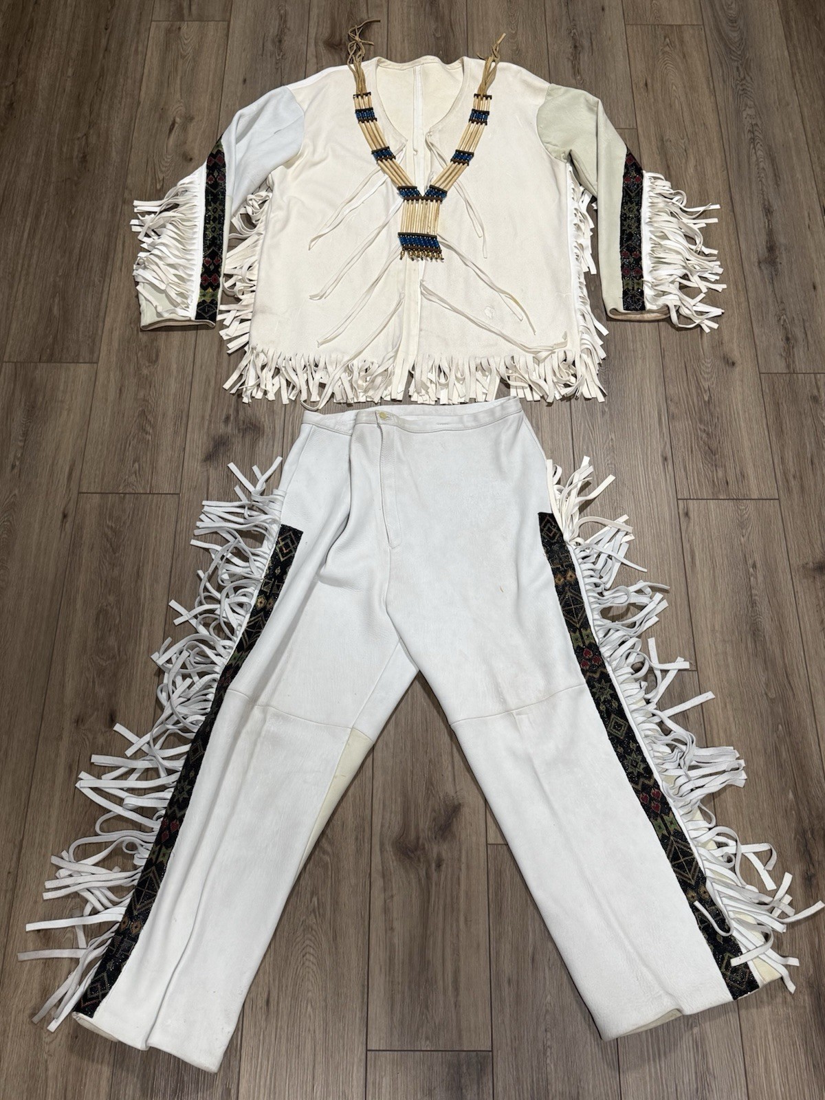 Vintage Paiute Native American Buckskin Beaded Fringed Pow Wow War Shirt Pants
