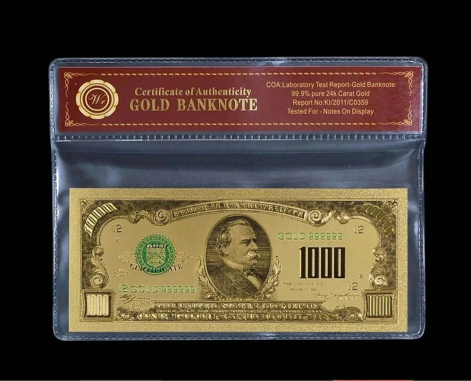 1928 1000 Dollar BankNote Collectible Gold Certificate with Bag & Certificate