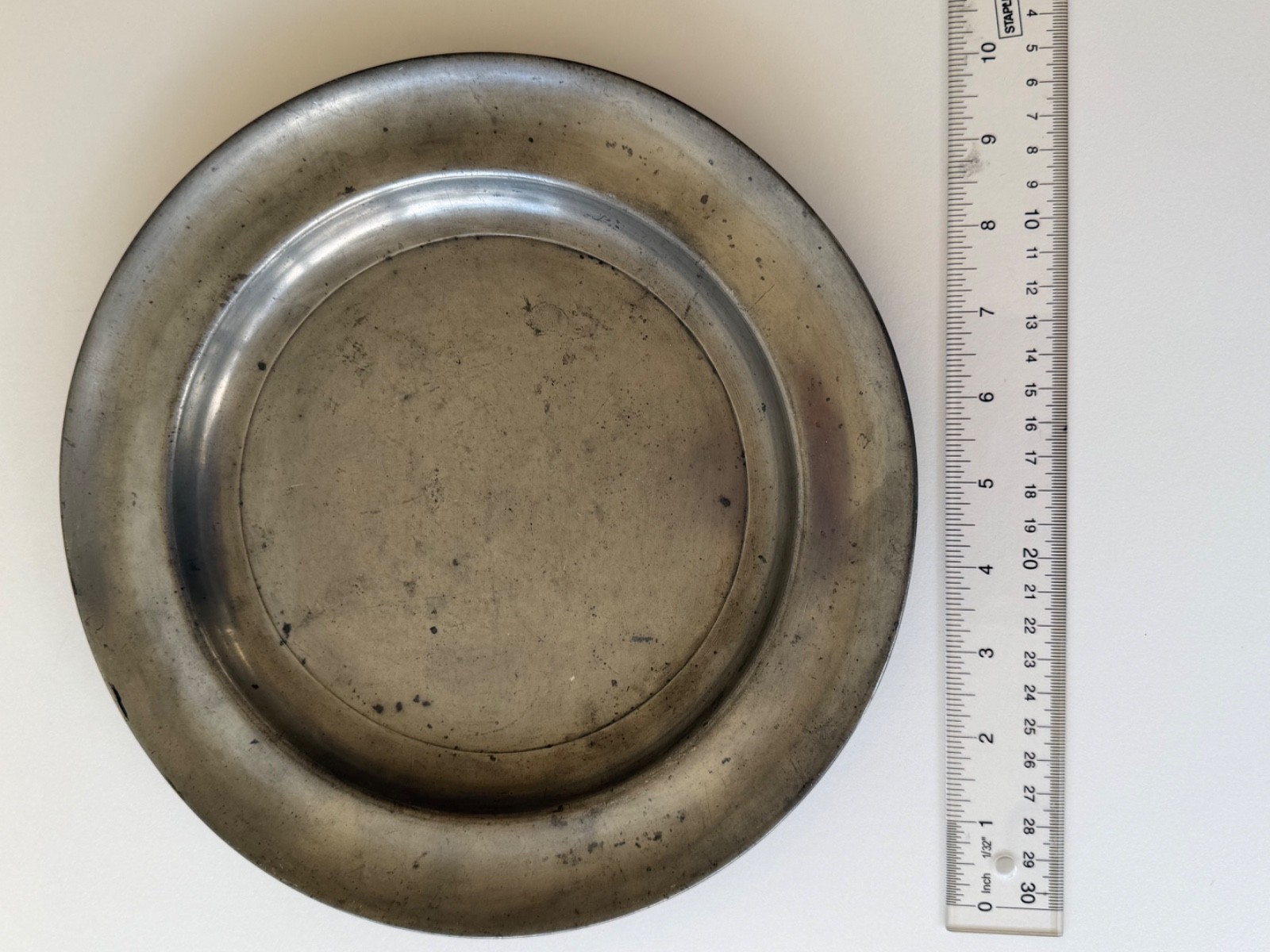 Antique 18th Century / Early 19th Century Deep Rim Pewter Plate