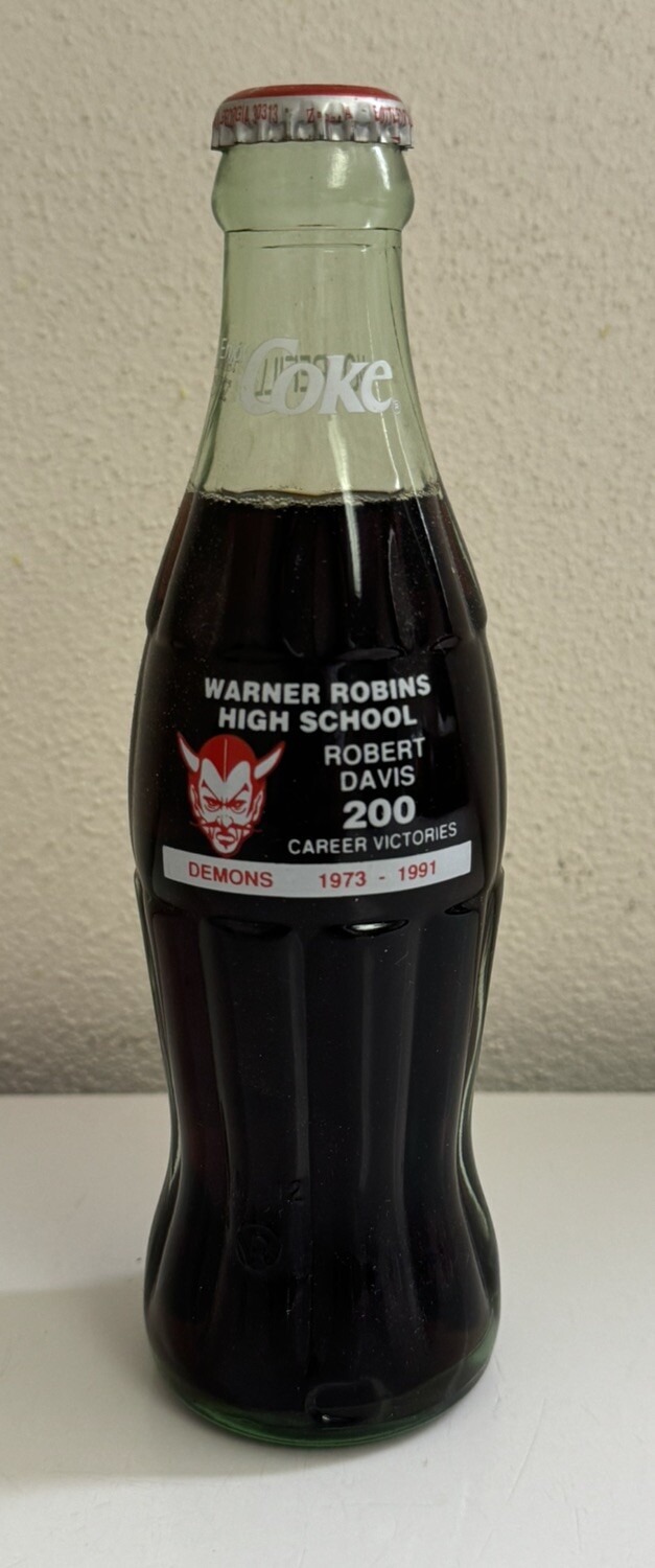 Coca-Cola Vintage 1992 Warner Robins High School-Robert Davis, 200 Wins 8 oz.  