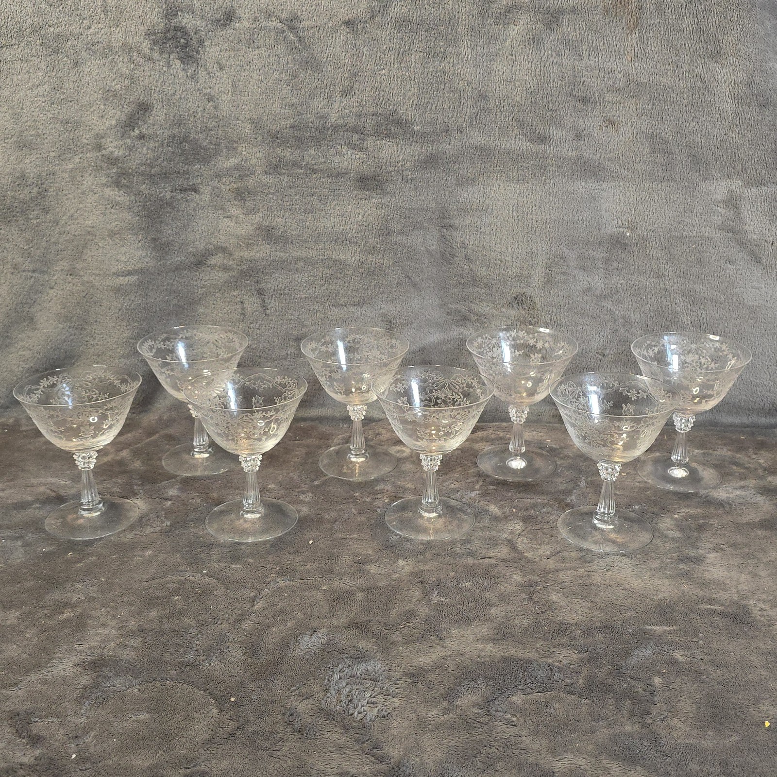 Vintage Fostoria Romance Etched Shebert Glasses Set of 8 Elegant Clear Crystal