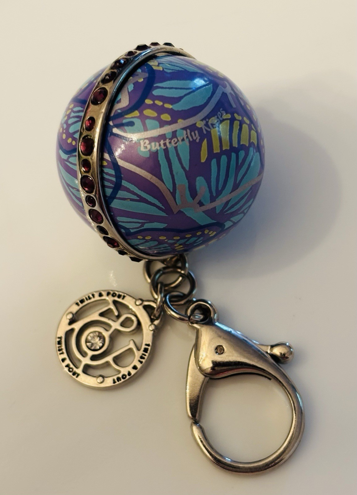 Rare Vintage Twist & Pout Lip Balm Keychain Charm Sphere - Butterfly Kisses USED