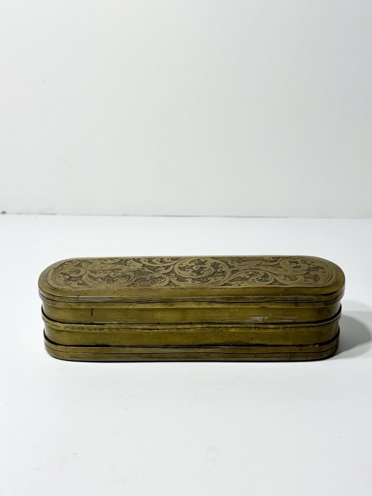 Early 18th Century Antique Copper Dutch Tobacco Box Engraved With Birds