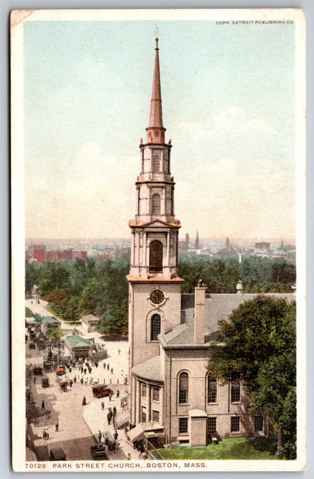 Park Street Church Boston Massachusetts Aerial View Old Cars Vtg Postcard