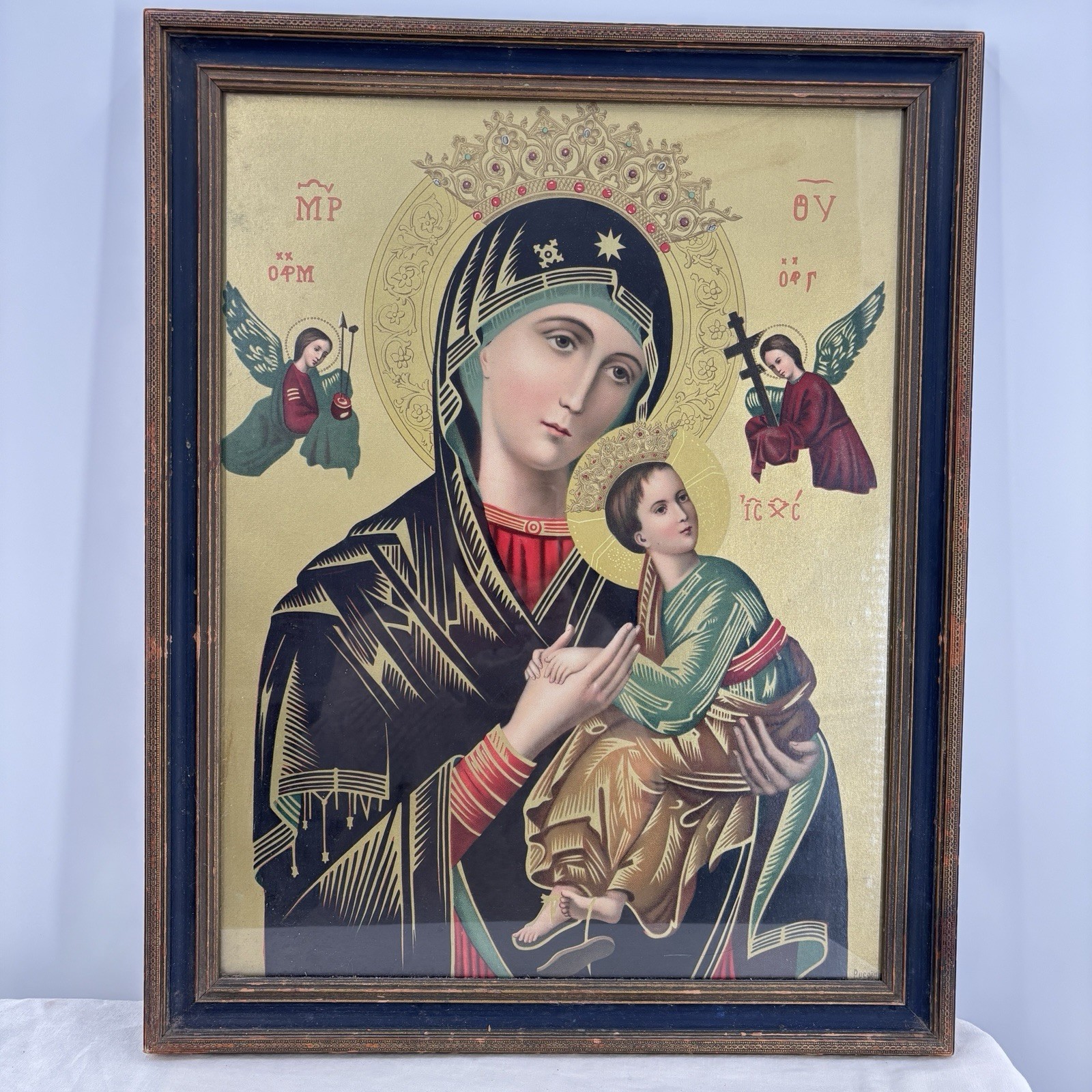 Vintage Our Lady of Perpetual Help Religious Icon Mary Jesus Framed 18x22
