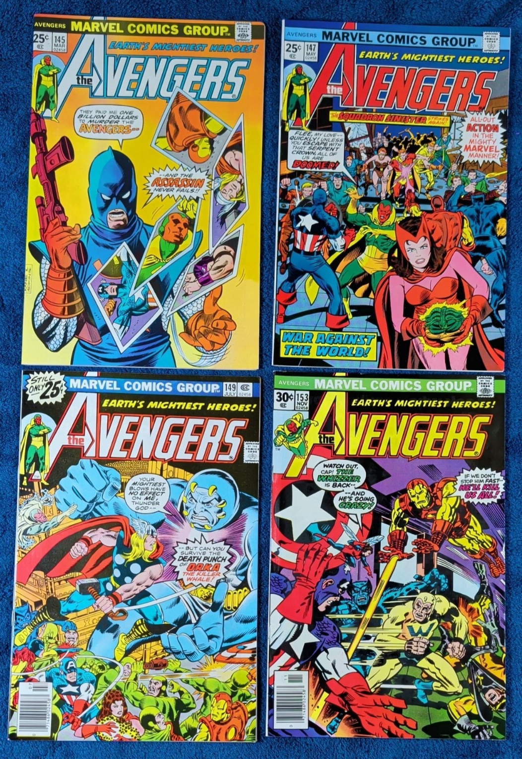 THE AVENGERS #145, 147, 149,153, MARVEL, 1976 EARLY AVENGERS STORIES 9.0 VF/NM THE AVENGERS #145, 147, 149,153, MARVEL, 1976 EARLY AVENGERS STORIES 9.0 VF/NM