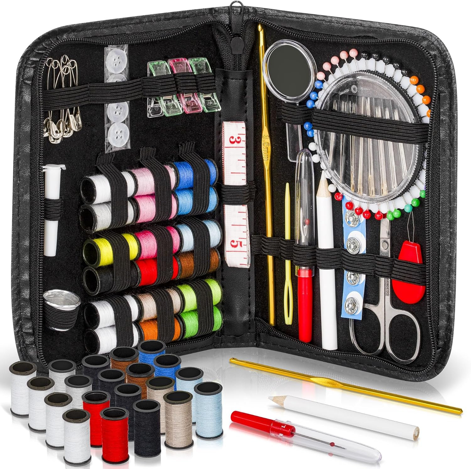 142-Piece Travel Sewing Kit for Adults & Kids, Small Needle & Thread Kit